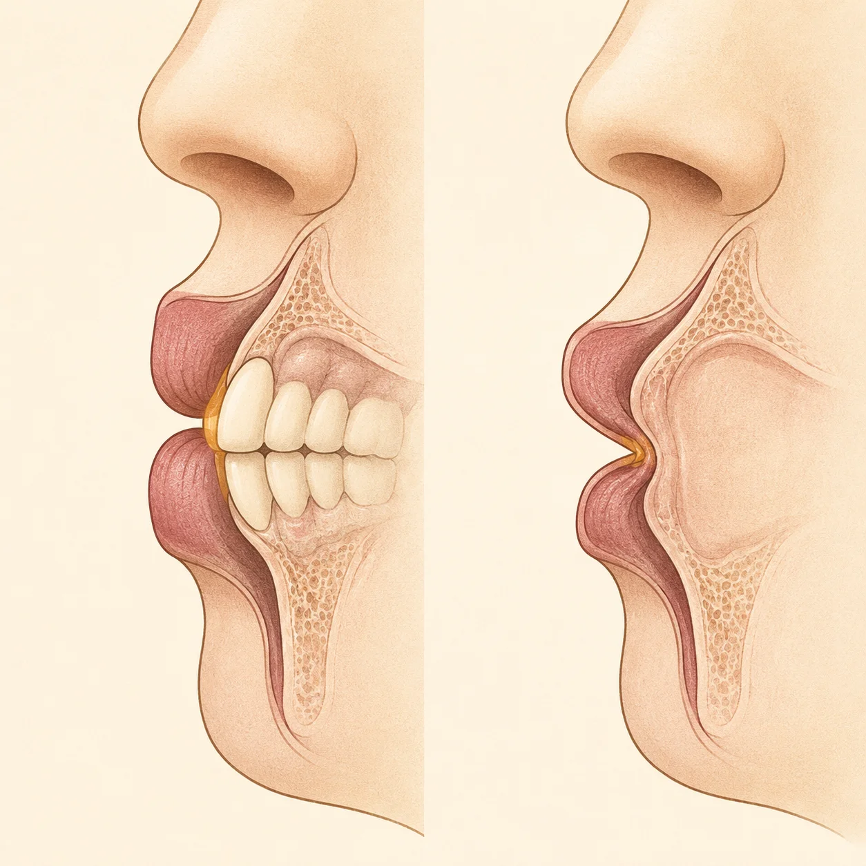 El labio apoyado sobre los dientes anteriores frente a un labio sin soporte dental
