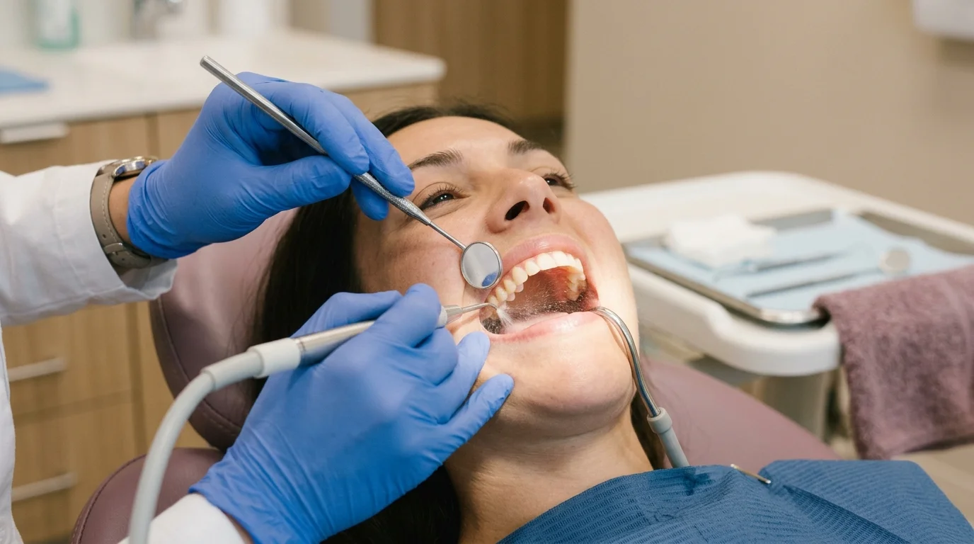 Higienista dental haciendo una limpieza profesional de encías